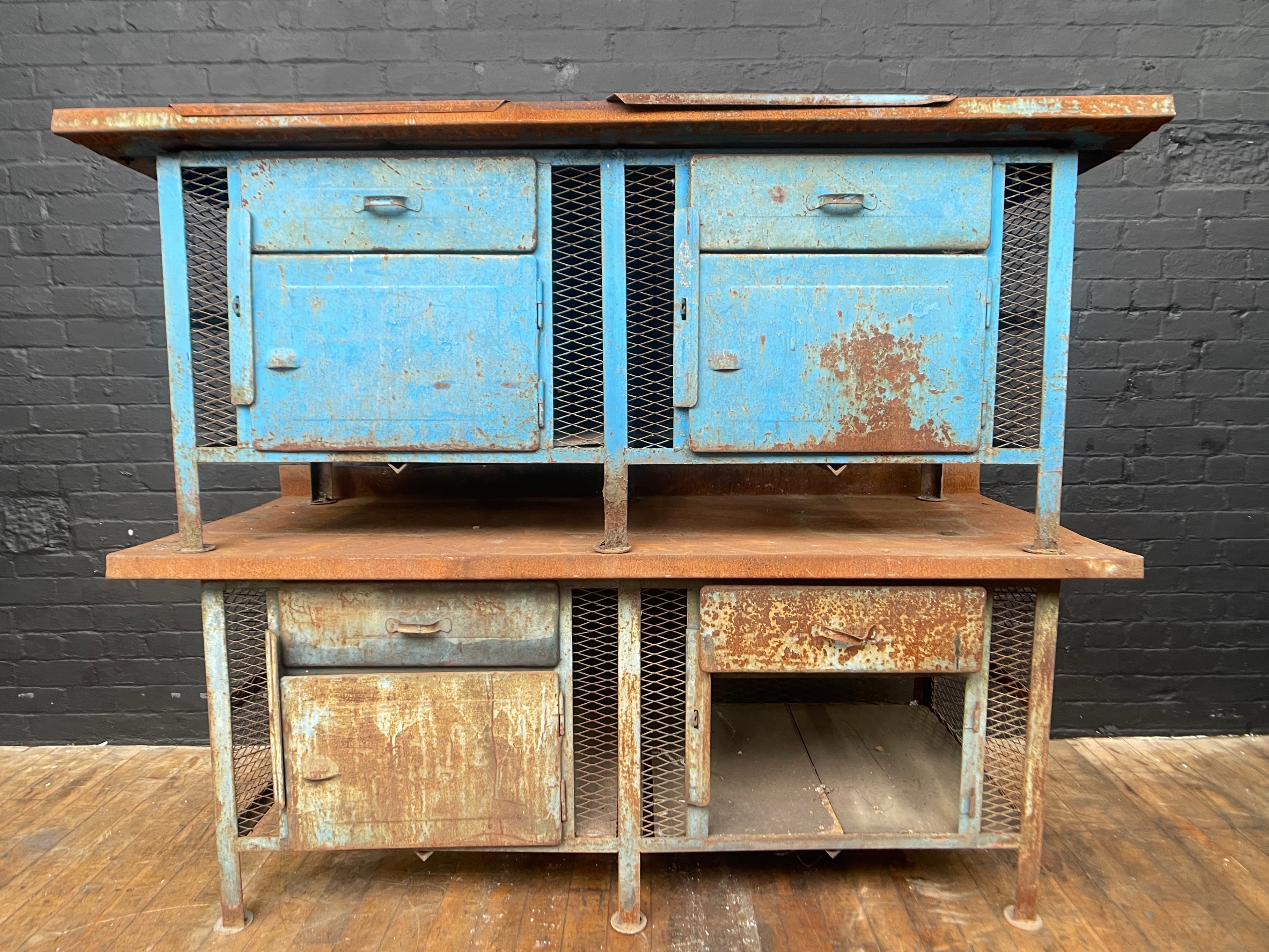 Powerhouse props vintage hire rental industrial workshop desk table drawers workbench prop 2
