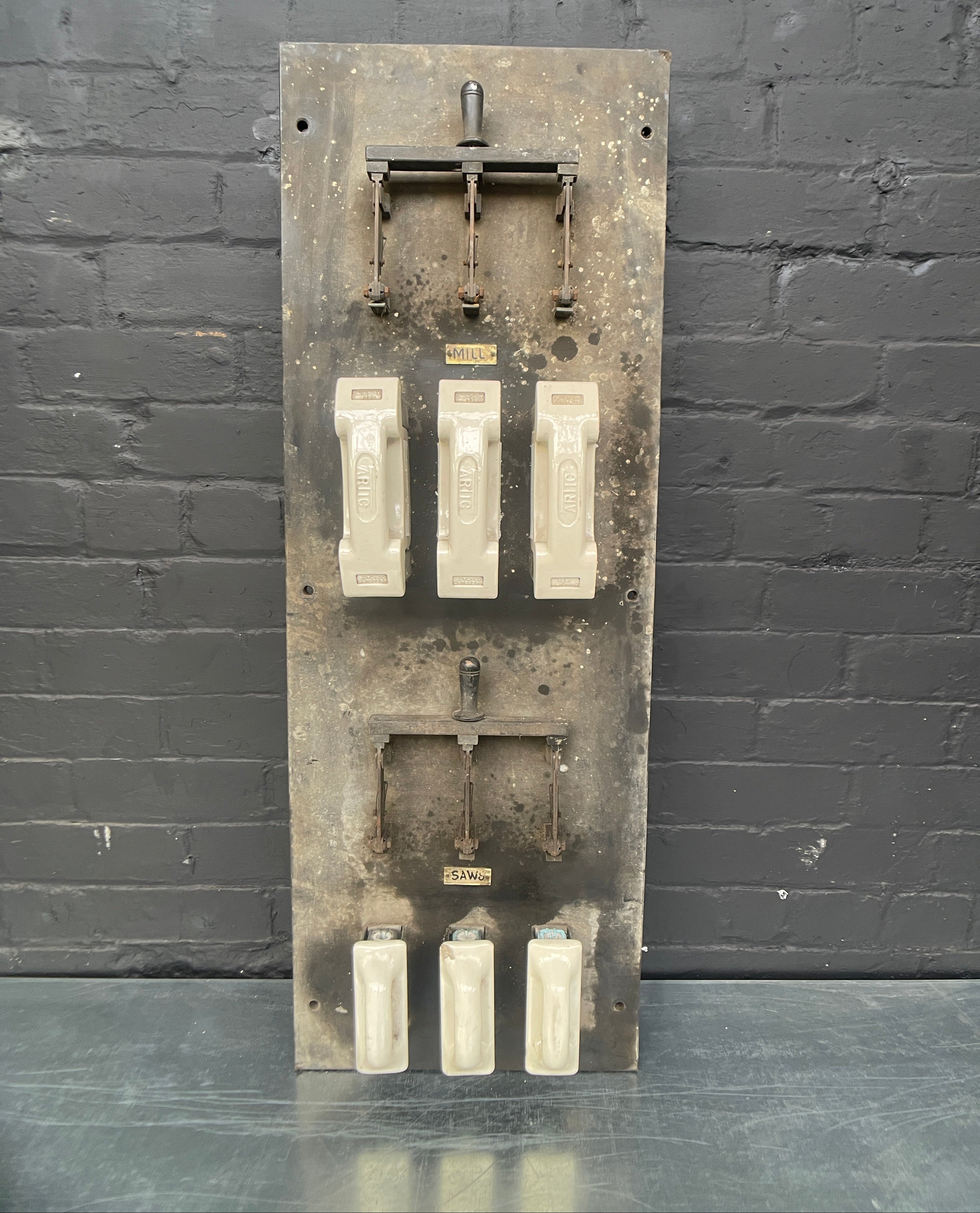 Industrial powerhouse props prop rental hire vintage tv movie film set dec Fuse switch panel switchgear