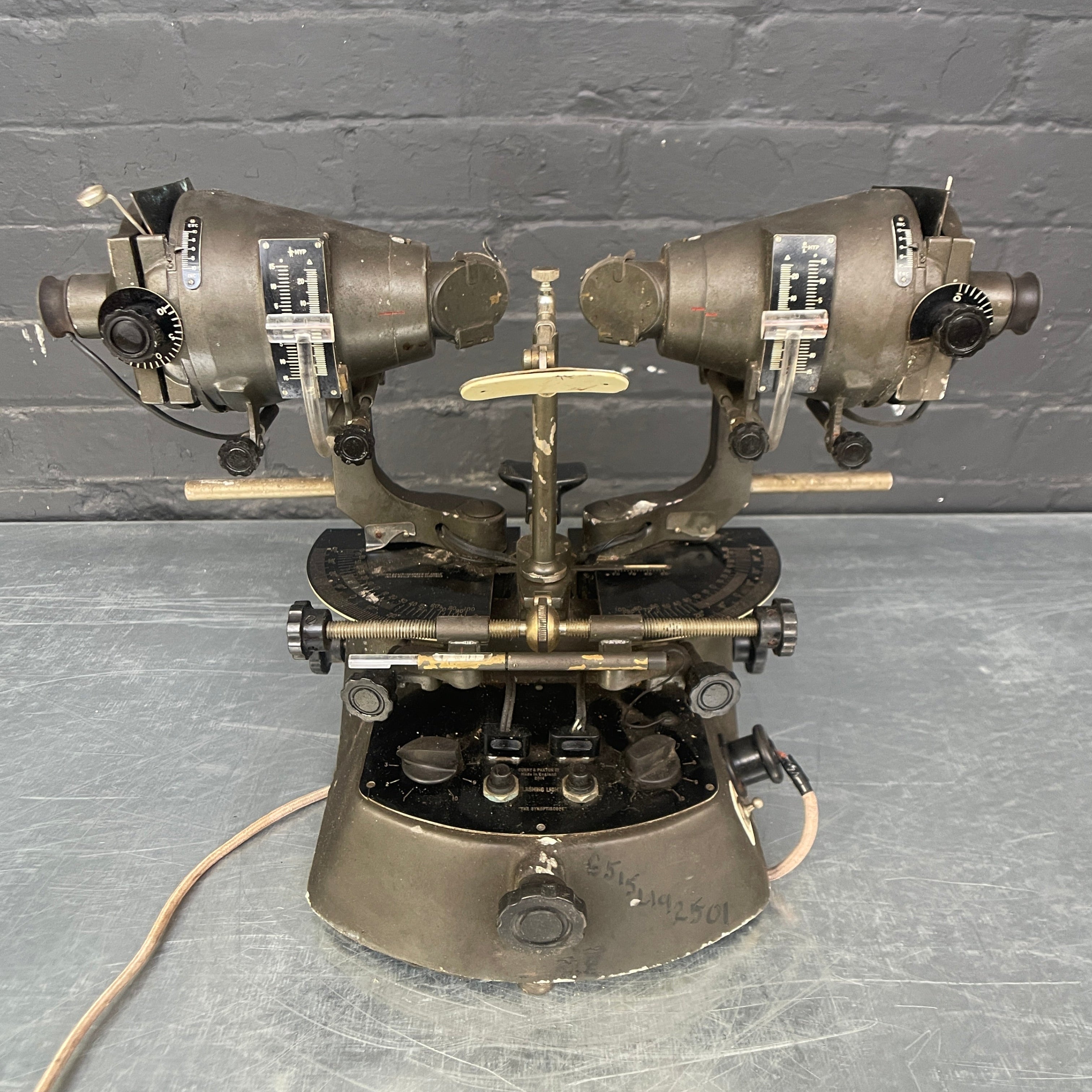 Industrial powerhouse props prop rental hire vintage tv movie film set dec Synoptiscope squint tester optical optician