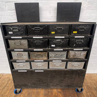 Industrial powerhouse props prop rental hire vintage tv movie film set dec blach shelving tin storage unit