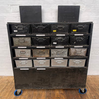 Industrial powerhouse props prop rental hire vintage tv movie film set dec blach shelving tin storage unit 1