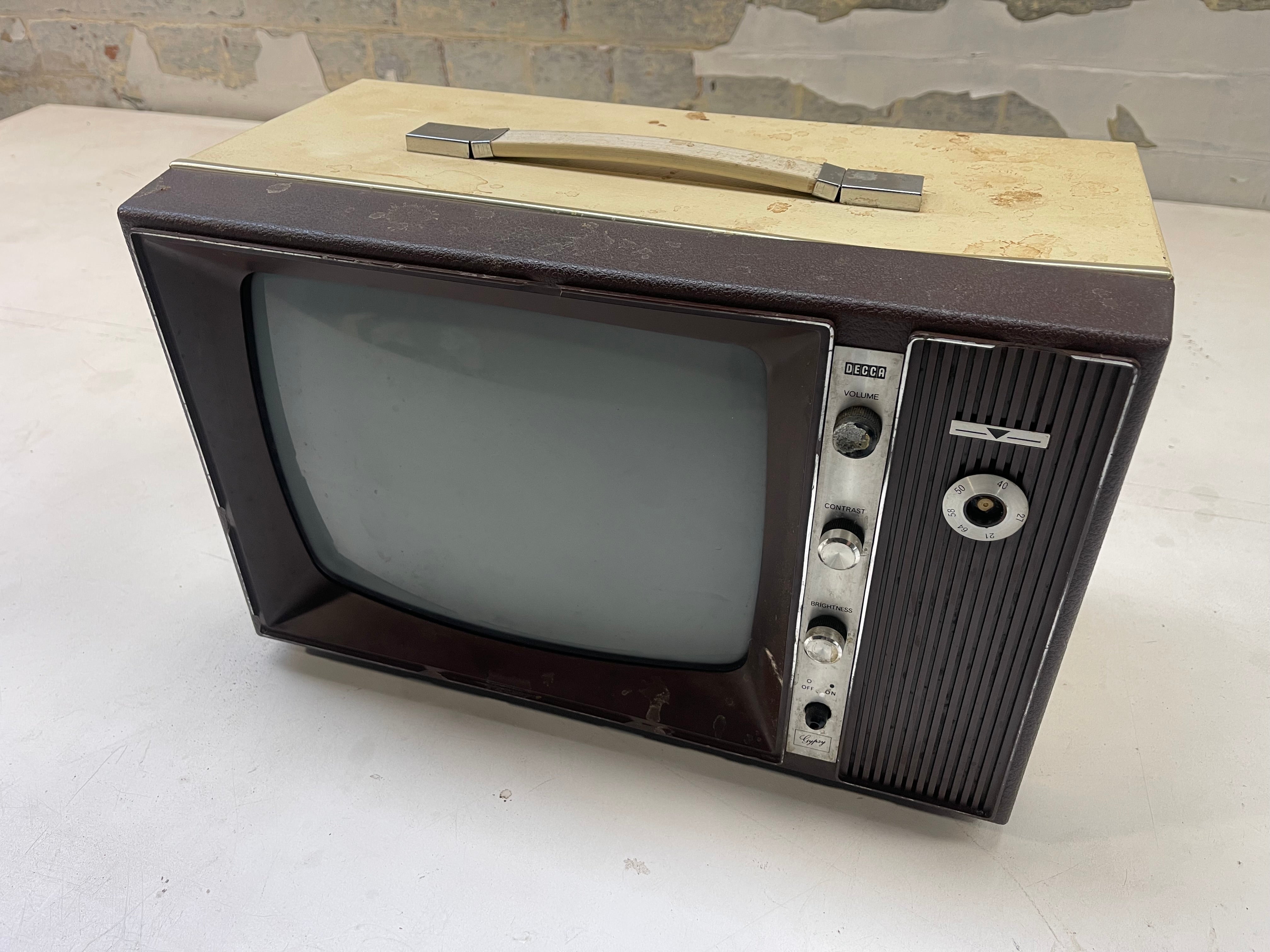 Industrial powerhouse props prop rental hire vintage tv movie film set dec portable tv television DECCA