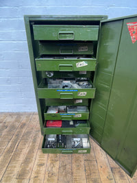 Powerhouse props industrial green tool workshop cabinet drawers rental hire 2
