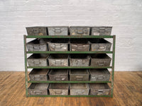 Powerhouse props industrial tin tins rack shelving shelf storage rental hire