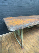 Powerhouse props vintage industrial wood wooden table top steel legs rusty movie film rental hire base
